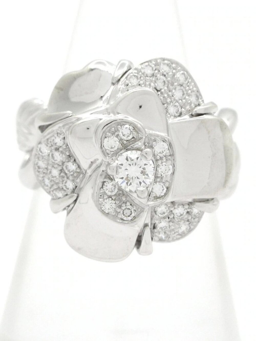 CHANEL Camellia J1615 18K White Gold Diamond Ring #5 3/8